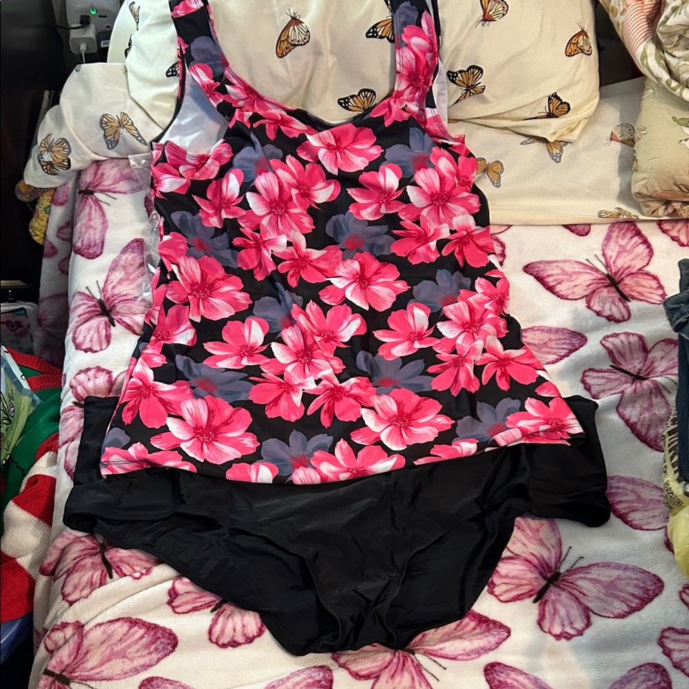 Floral Pink and Black Women's Swimwear